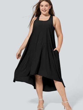 NWOT Halara Black Breezeful RacerPocket High Low Midi Dress